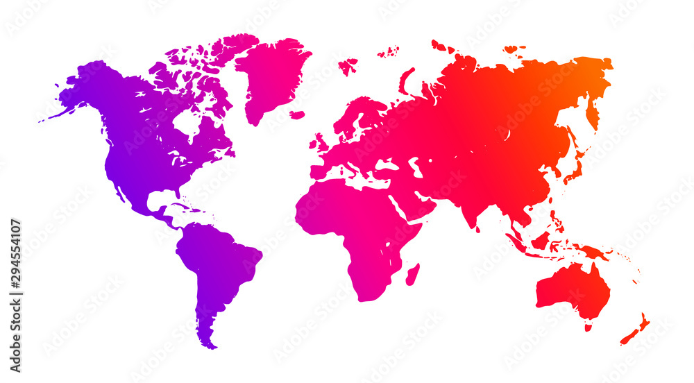 Obraz Colorful vector world map. North and South America, Asia, Europe, Africa, Australia.