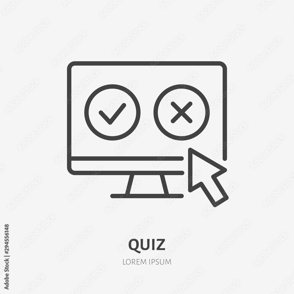 Quiz flat line icon. Vector thin sign of online test, vote, customer experience. Questionnaire, yes no click outline illustration Quiz flat line icon. Vector thin sign of online test, vote, customer experience. Questionnaire, yes no click outline illustration