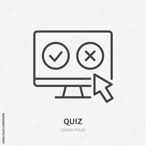 Quiz flat line icon. Vector thin sign of online test, vote, customer experience. Questionnaire, yes no click outline illustration