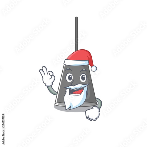 Santa pendant lamp above mascot wood table