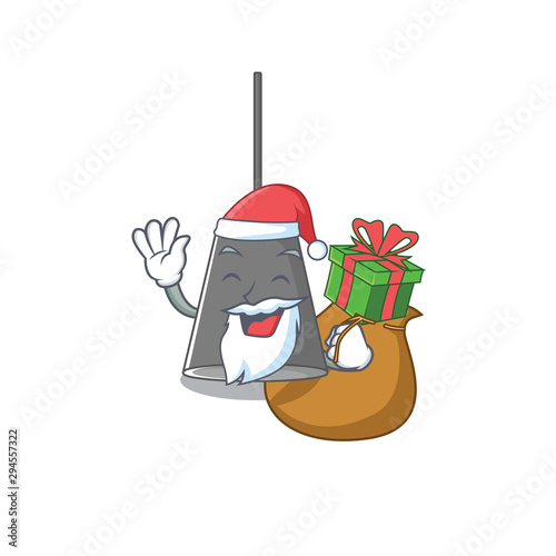 Santa with gift pendant lamp above mascot wood table