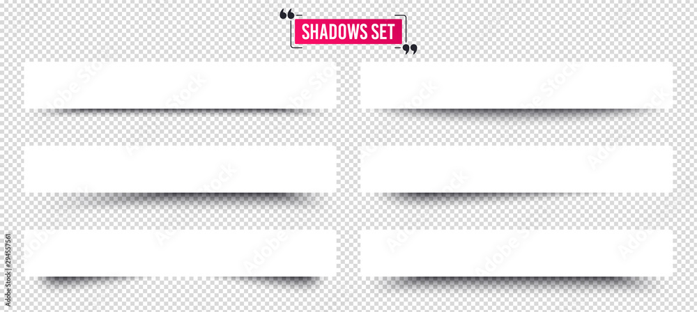 Banner shadows set. Page dividers on transparent background. Realistic shadows template. Three-dimensional volume behind an object or page. Quote frame design. Vector 3d banner template