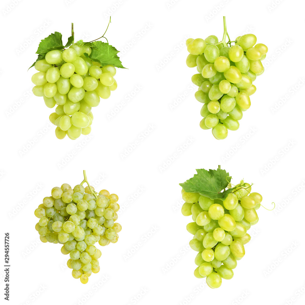Set of fresh juicy grapes on white background Set of fresh juicy grapes on white background