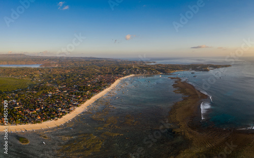 Aerial view of Lembongan island and beach at sunset in Bali, Indonesia