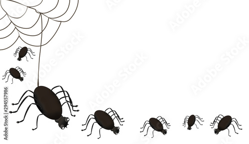 Halloween Karte mit 6 Spinnen von links auf weißem Hintergrund