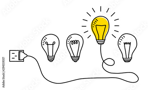 Hand drawn light bulbs. Creative idea