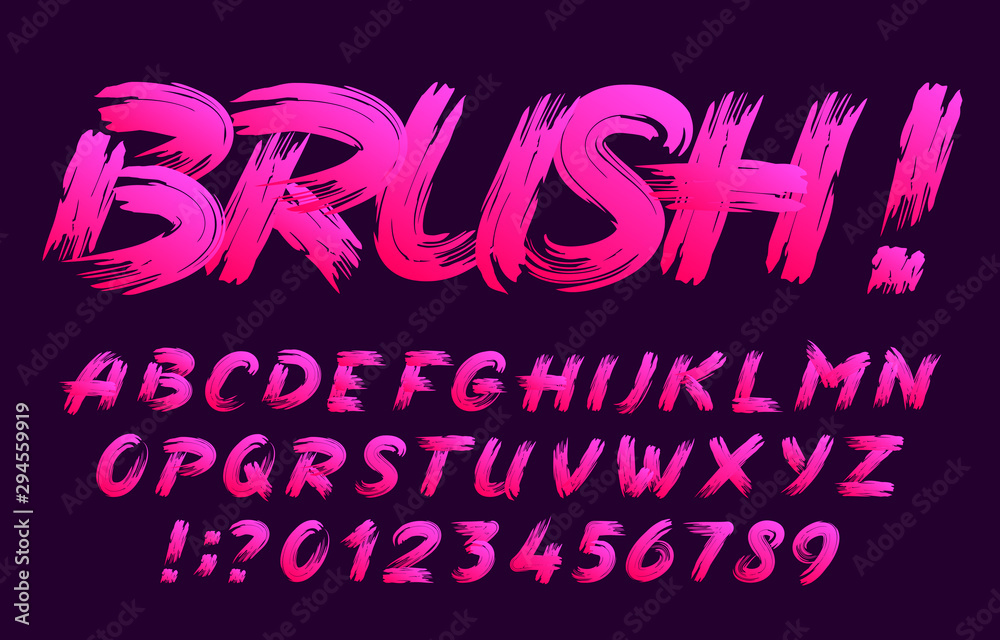 Obraz premium Brush alphabet font. Uppercase handwritten brushstroke letters and numbers. Stock vector typescript for your typography design.