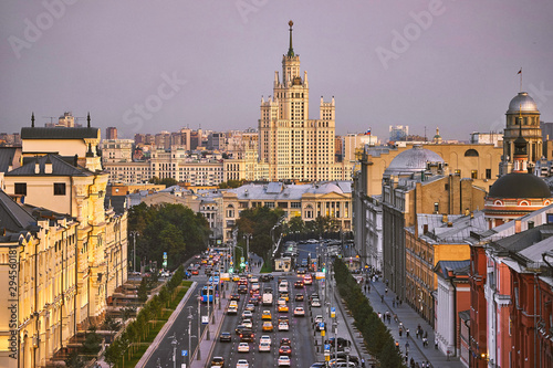 View at the House on Kotelnicheskaya in Moscow from the roof after sunset © vladimirzhoga