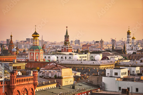 View of Moscow historical center from the roof after sunset