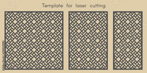 Template for laser cutting. Stencil for panels of wood, metal. Geometric pattern. Abstract background for cut. Vector illustration. Decorative cards. Ratio 1:1, 2:3, 1:2