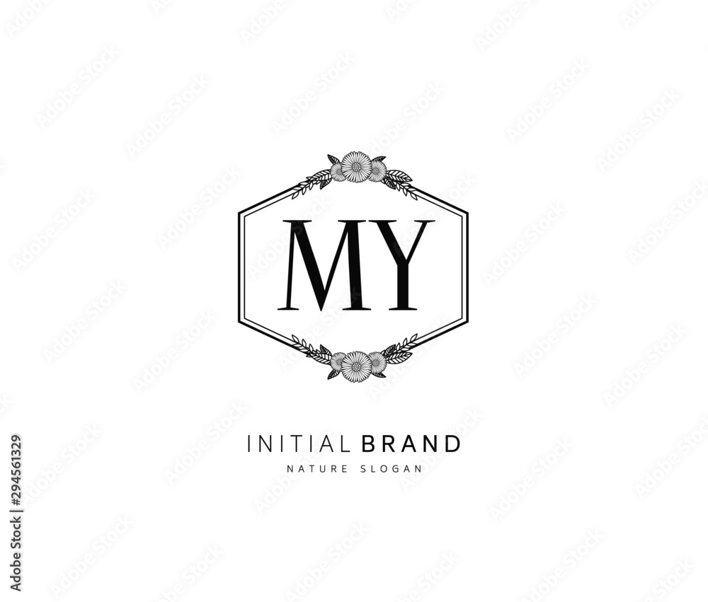 M Y MY Beauty vector initial logo, handwriting logo of initial signature, wedding, fashion, jewerly, boutique, floral and botanical with creative template for any company or business.