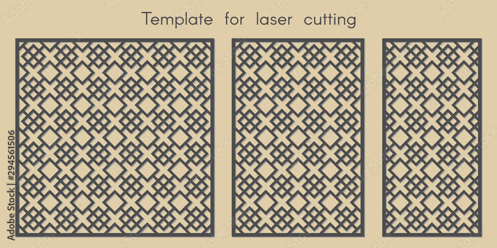 Template for laser cutting. Stencil for panels of wood, metal. Geometric pattern. Abstract background for cut. Vector illustration. Decorative cards. Ratio 1:1, 2:3, 1:2 Template for laser cutting. Stencil for panels of wood, metal. Geometric pattern. Abstract background for cut. Vector illustration. Decorative cards. Ratio 1:1, 2:3, 1:2