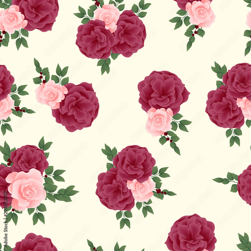 Seamless pattern with blooming rose flower bouquet