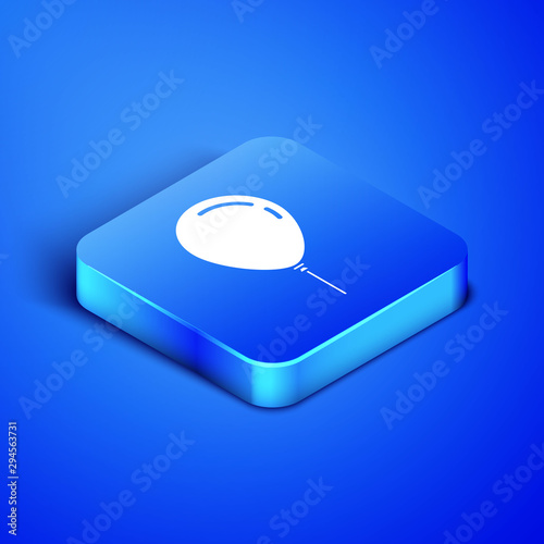 Isometric Balloon with ribbon icon isolated on blue background. Blue square button. Vector Illustration