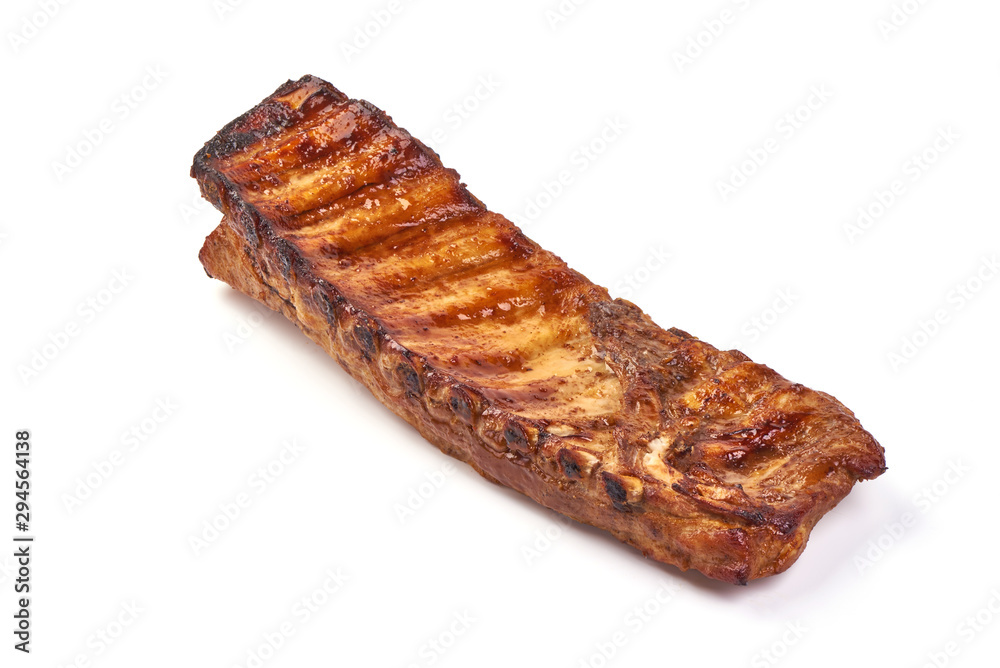 Grilled pork ribs, Delicious roasted hot ribs, isolated on white background
