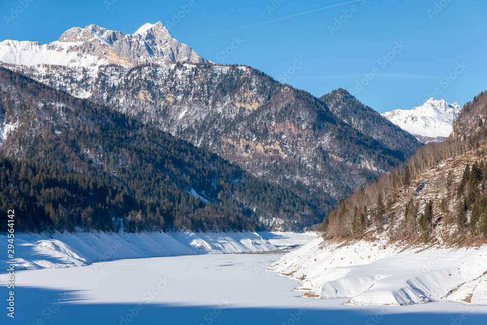 Winter on the frozen Sauris lake