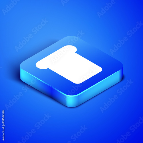 Isometric Bread toast for sandwich piece of roasted crouton icon isolated on blue background. Lunch, dinner, breakfast snack. Blue square button. Vector Illustration