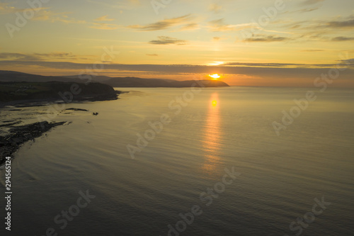 Somerset sunrise aerial view over the coast in the UK