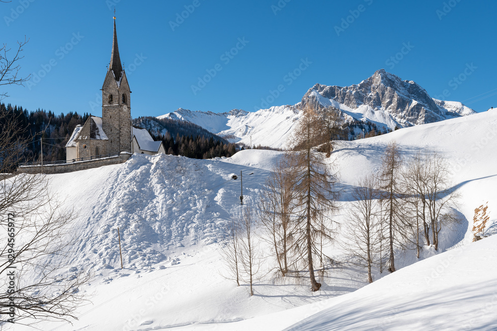 San Lorenzo church in Sauris di Sopra. Dream winter