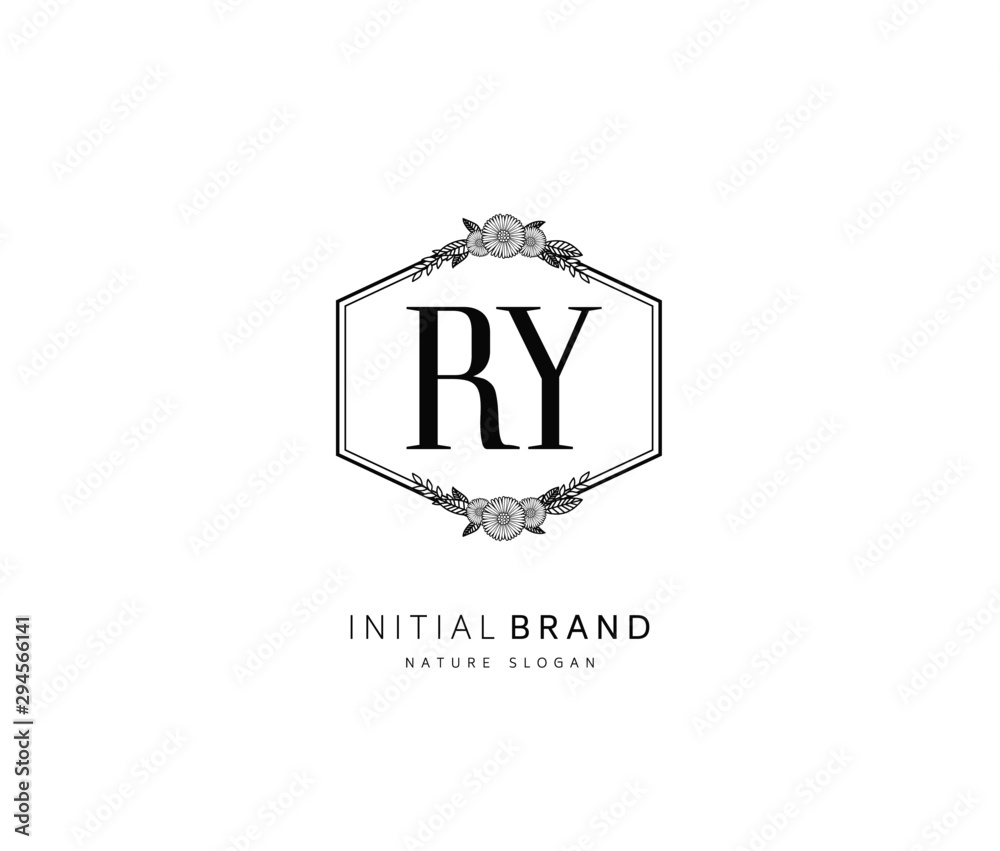 R Y RY Beauty vector initial logo, handwriting logo of initial signature, wedding, fashion, jewerly, boutique, floral and botanical with creative template for any company or business.