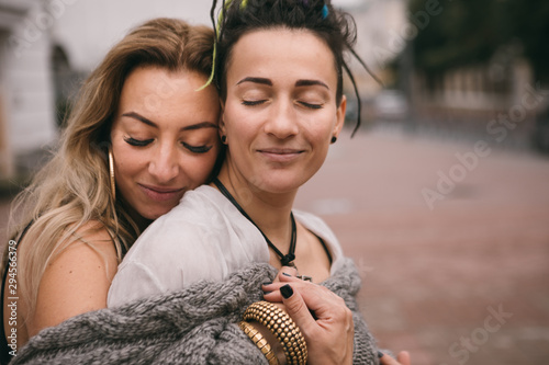 Hugging romantic womem Gay couple. Love story photo