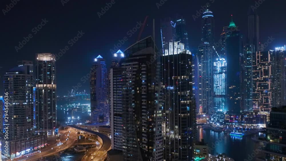 custom made wallpaper toronto digitalAerial panoramic view of Dubai Marina residential and office skyscrapers with waterfront night view. Traffic on streets