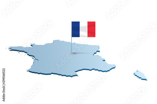 Obraz na płótnie Renderowana mapa Francji z flagą w salonie