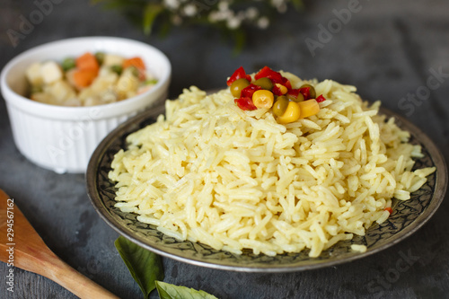 Close-up indian rice with salad