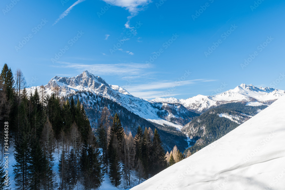 Magic of snow and high mountains. Sauris, Italy