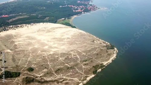 Aerial, high angle, drone shot, overlooking the Parnidis dune, Parnidzio kopa, on a cloudy day, at Nida, in Lithuania photo