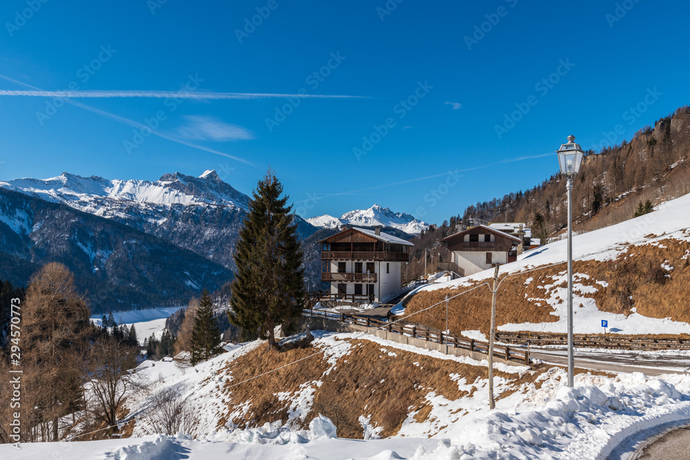 Small high mountain communities. Lateis winter. Sauris. Italy