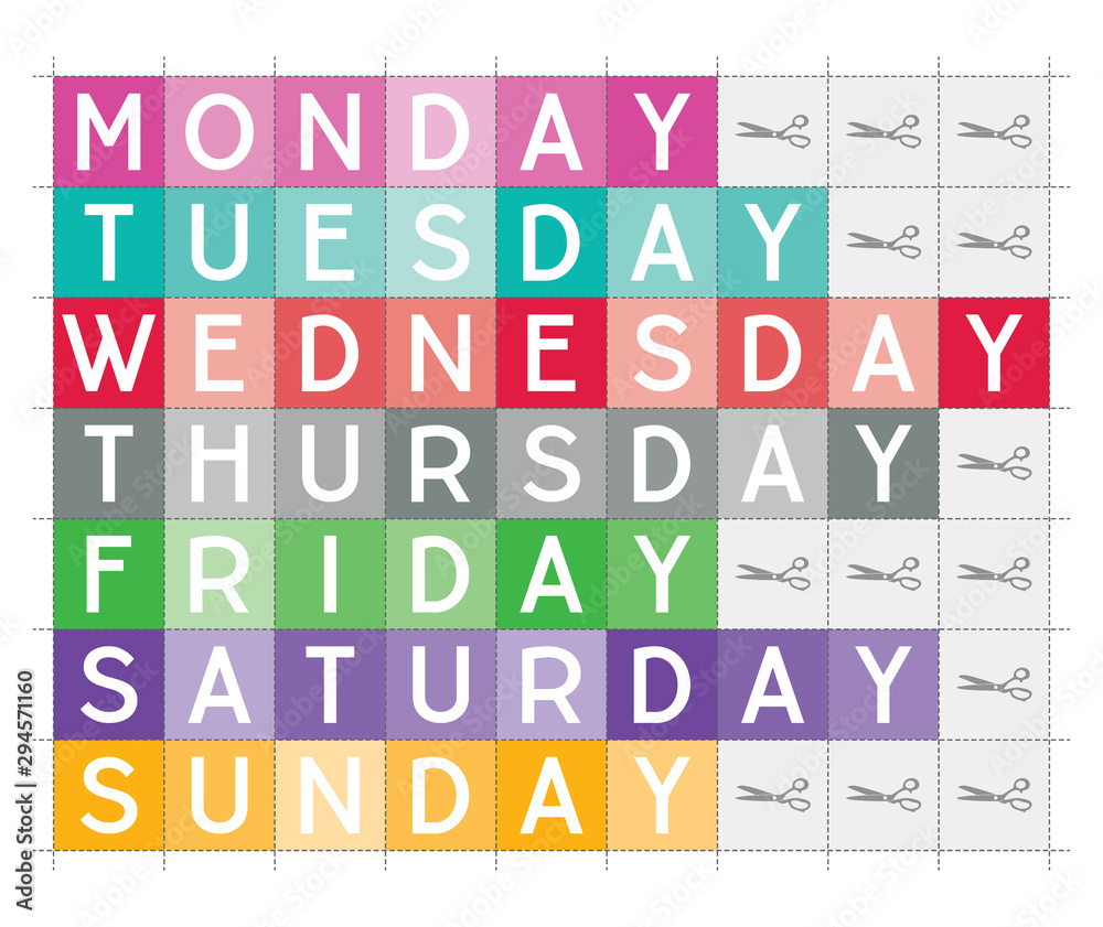 Days of the week printable vector teaching aid