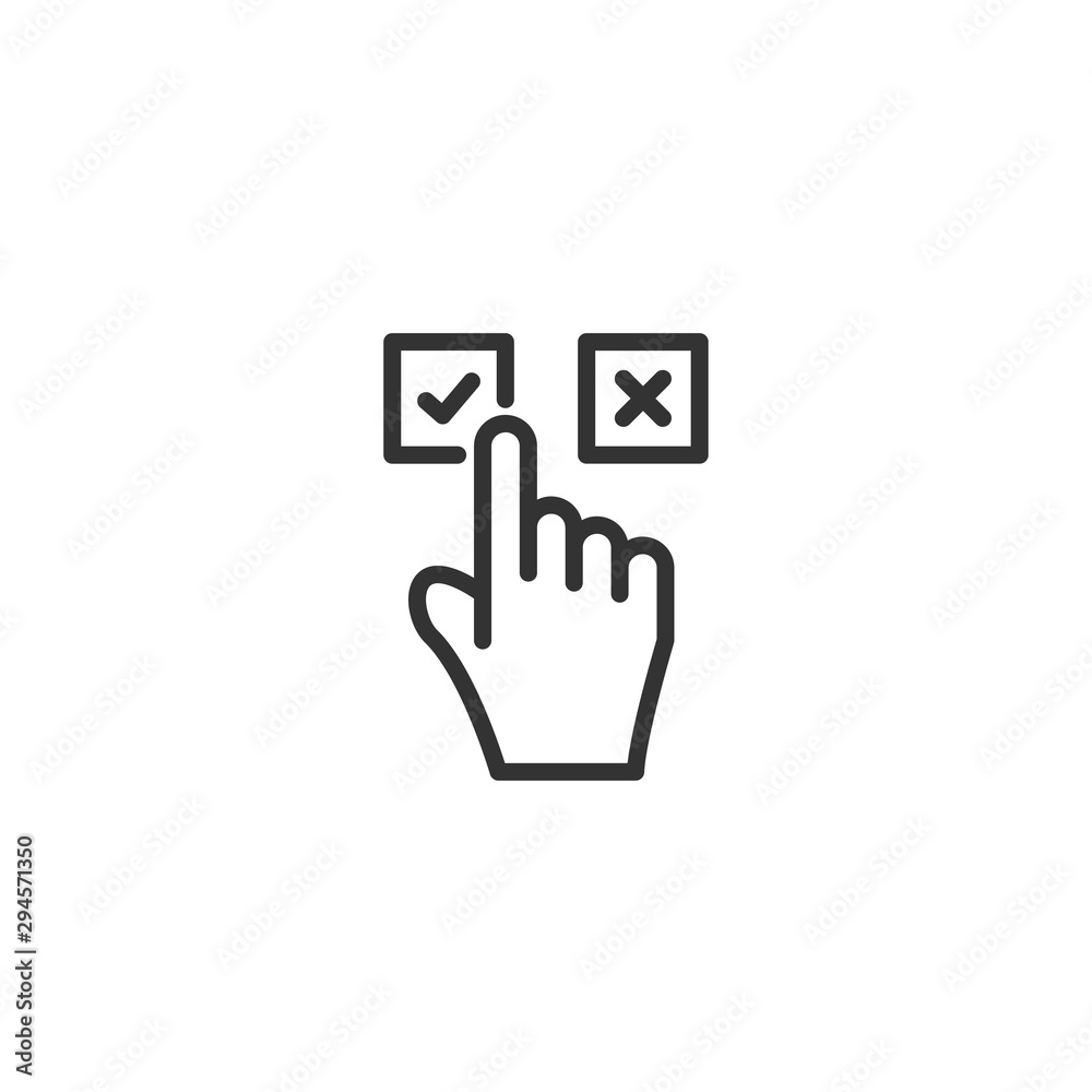 Hand click in check or cross line icon in simple design on a white background Hand click in check or cross line icon in simple design on a white background