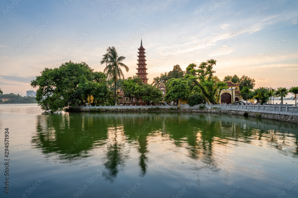 Tran Quoc pagoda, the oldest Buddhist temple in Hanoi, at twilight. The famous destination travel in Hanoi Tran Quoc pagoda, the oldest Buddhist temple in Hanoi, at twilight. The famous destination travel in Hanoi
