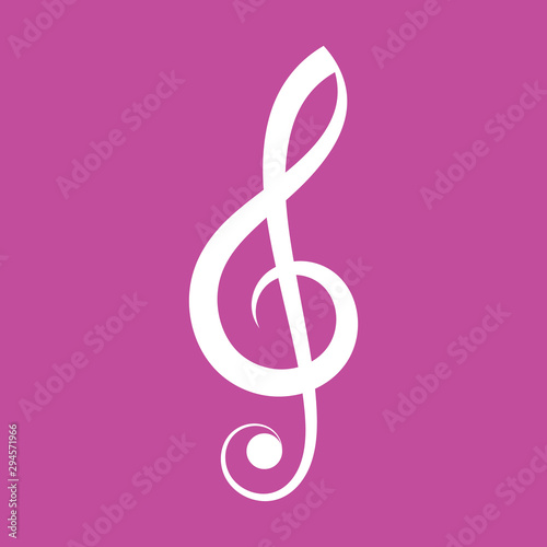 Simple elegant white vector treble clef icon isolated