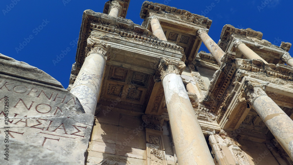 Ruins Roman library in ancient city Ephesus. The mos tvisit  landmark in Izmir Turkey