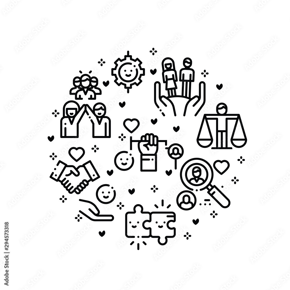 Charity vector circle banner with flat line icons. Charity vector circle banner with flat line icons.