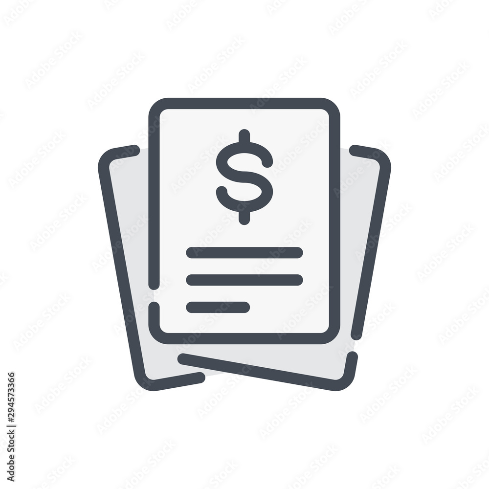 Banking receipt color line icon. Tax payment invoice vector outline colorful sign.