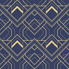 Wandcirkels Blauw goud patronen Art deco tegels marineblauw goud  © lumyaisweet
