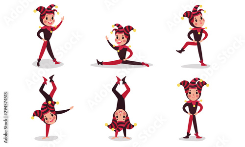 The Set Of Vector Illustrations With Six Jesters Cartoon Characters