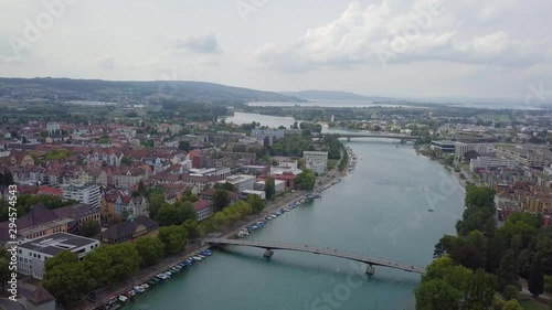 Wallpaper Mural Aerial footage of a german city with the river, two bridges crossing it, 4k Torontodigital.ca