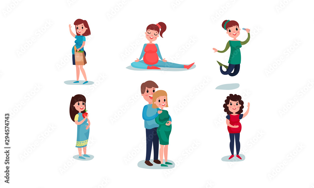 Fototapeta premium Vector Illustration Set Of Pregnancy Activities Isolated On White Background