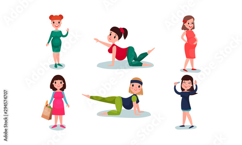 Pregnancy Activities Vector Illustration Set Isolated On White Background