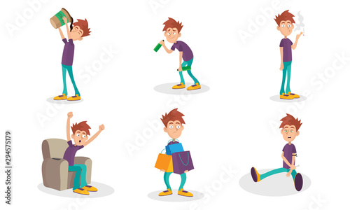 Vector Illustration Set With People Bad Habits Isolated On White Background