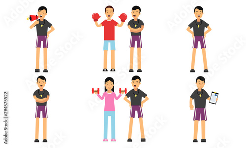 Personal Fitness Trainer Profession Concept Vector Illustration Set Isolated On White Background