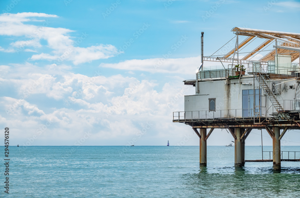 Platform on supports in the sea near the shore. Platform on supports in the sea near the shore.