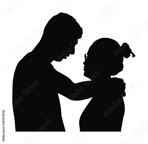 Girlfriend and boyfriend kissing on date vector silhouette. Love concept. Boy and girl hugging vector. Togetherness, tenderness and closeness. Young shy couple in love hug. Teenagers romance, puberty