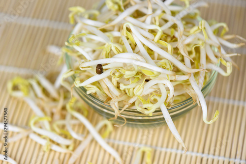 bean sprouts cup on wooden background - Mung bean sprout for food