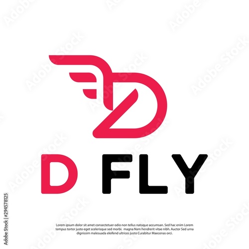 Vector logo initials letter "D" with wings