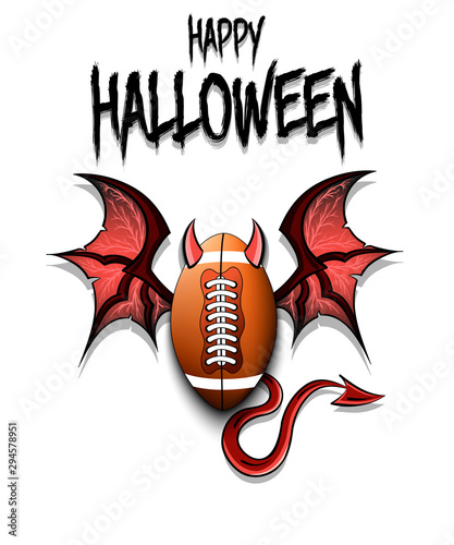 Football ball with horns, wings and devil tail